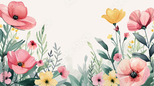 Vector watercolor banner with beautiful flowers framed for spring celebration