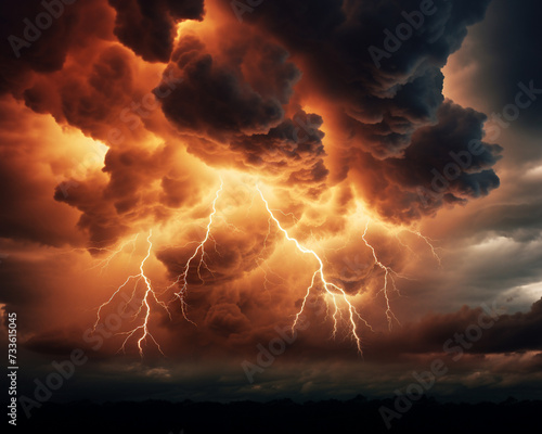 Dark rain clouds with lightening