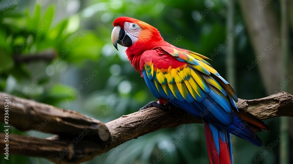 Vibrant parrot resting on a branch