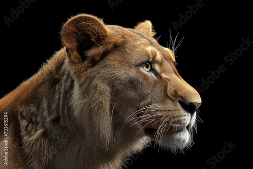 lion profile portrait on black background - generative ai