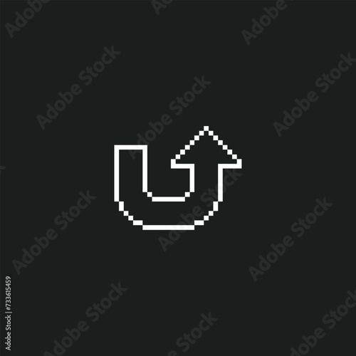 this is arrow icon in pixel art with white color and black background ,this item good for presentations,stickers, icons, t shirt design,game asset,logo and project.