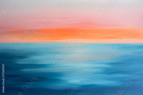 Abstract art capturing the feeling of a sunrise over the ocean  with gradients of orange  pink  and blue merging at the horizon.