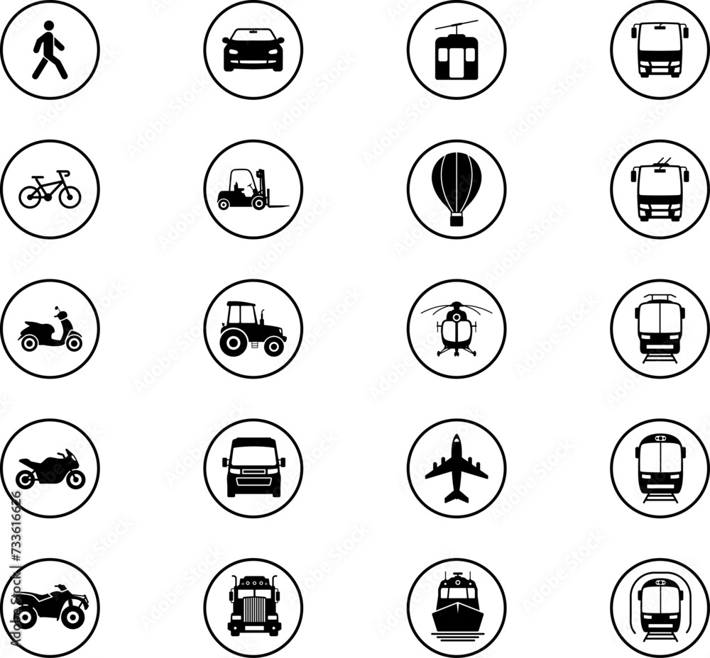 Public Transportation icon set in line style. Transport simple black style symbol sign for apps and website, vector illustration. Public Transportation icon set in line style. Transport simple black style symbol sign for apps and website, vector illustration.