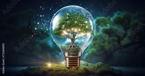 illustration of bulbs and plants with the concept of environmentally friendly and renewable energy photo