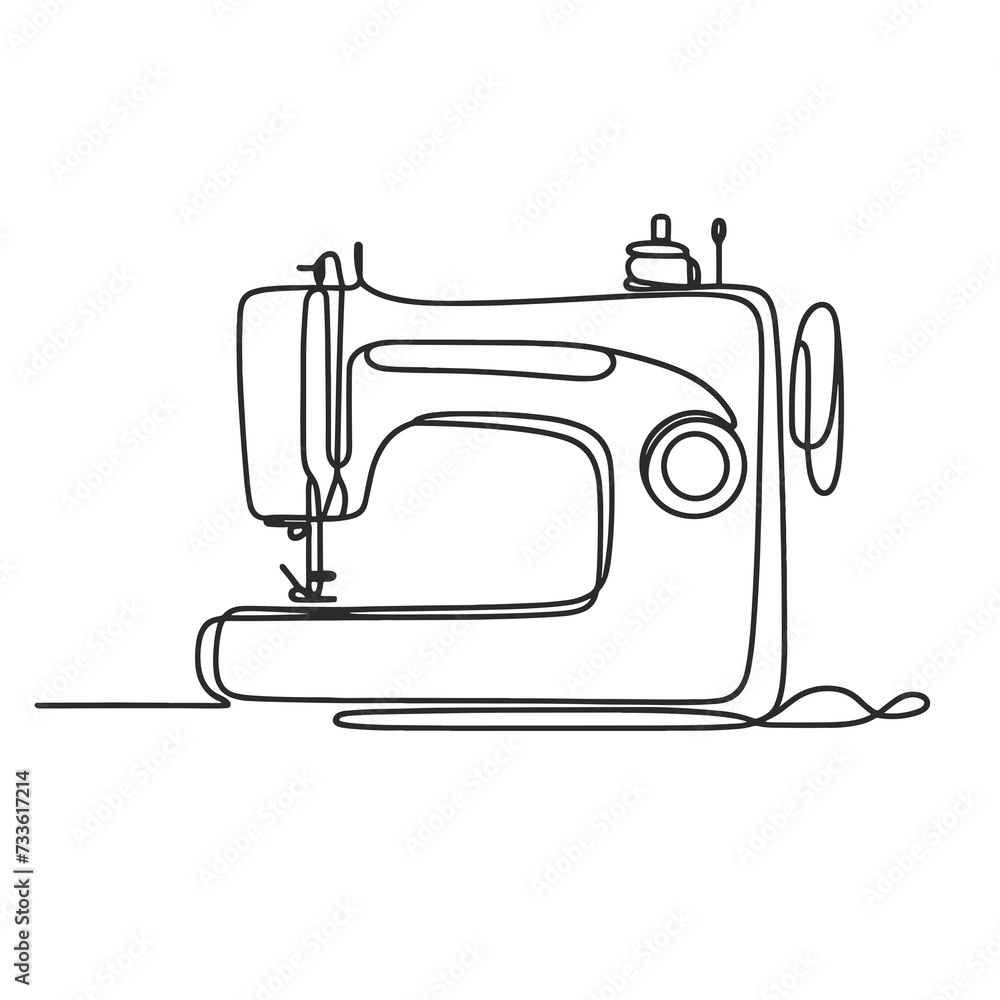 A sewing machine in a line drawing style