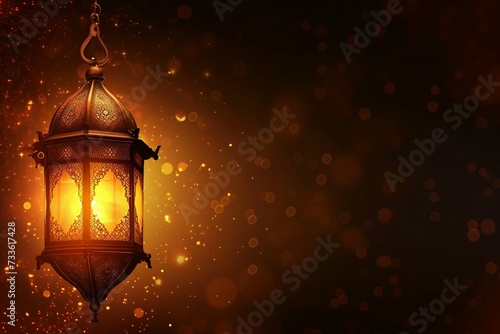 Little Ones Illuminating Ramadan: Middle Eastern Muslim Feast with Shining Fanus Lantern. Ramadan Mubarak