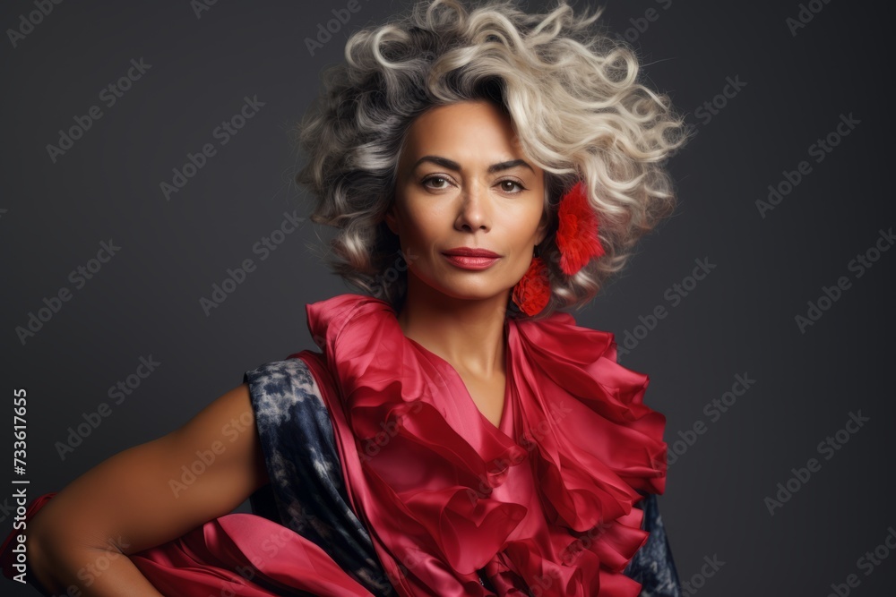 Fashionable woman with curly hair and glamour makeup. Black background. Fashionable woman with curly hair and glamour makeup. Black background.