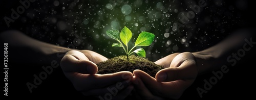 hands holding plant seeds that will grow, greening the earth, reforestation photo