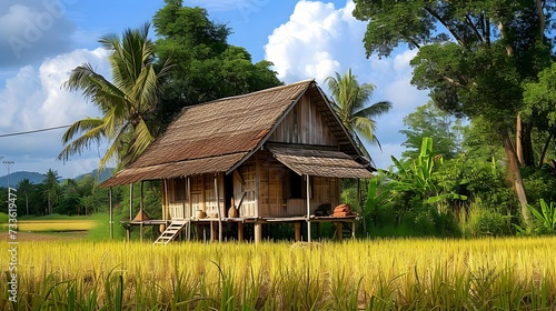 Small wooden house in rural Thailand  photo