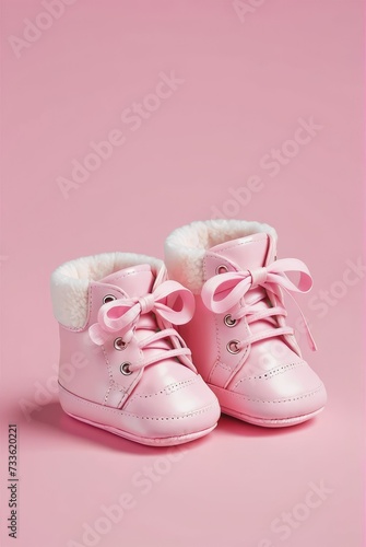 Photograph of Baby Girl Booties on a Pink Background