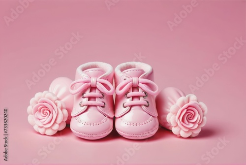 Photograph of Baby Girl Booties on a Pink Background