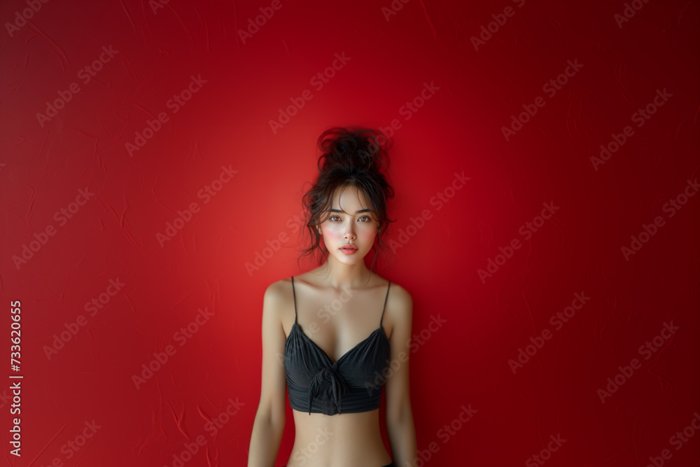 Close up studio shot of beautiful young woman,posing against light wall with positive face expression Close up studio shot of beautiful young woman,posing against light wall with positive face expression