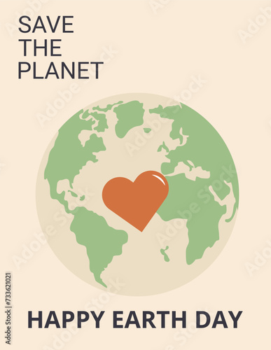 Happy Earth day banner. Save the planet retro poster. Cover for holiday design. Vector flat illustration