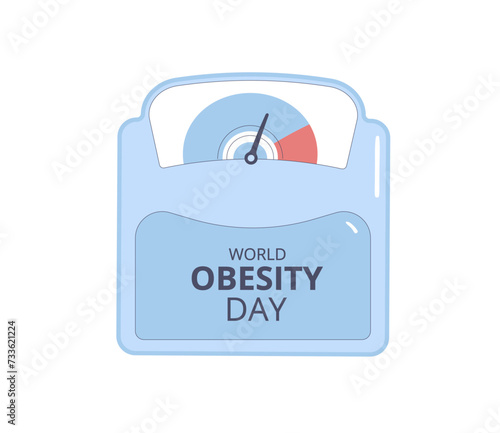 World obesity day sign isolated on white background. Floor scale with text template. Vector flat illustration
