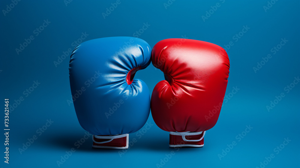 A pair of bright blue and red boxing gloves