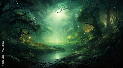 A night dream in a misty fabulous green forest © Rimsha
