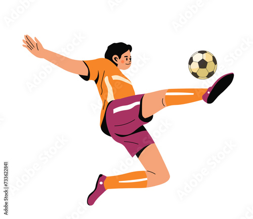 Footballer or soccer player with ball on field