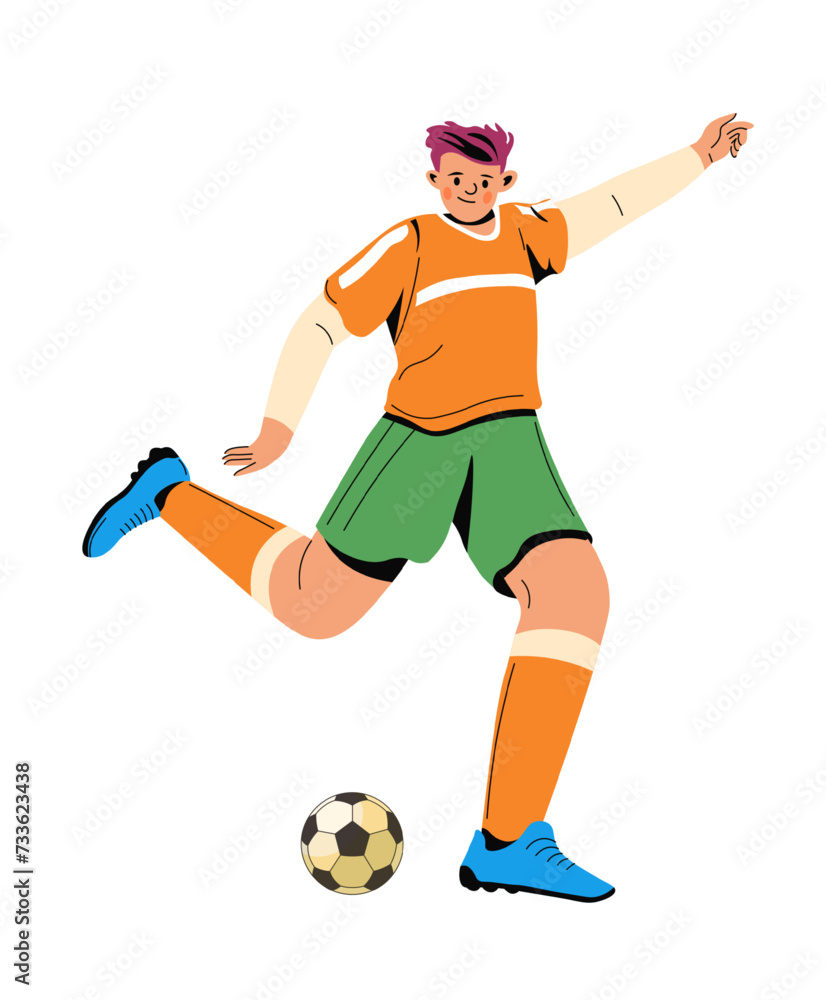Soccer player kicking ball, footballer in action