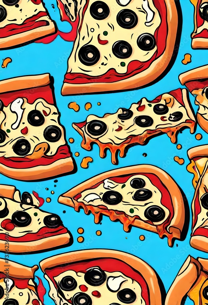 illustration of yummy tasty pizza done in a popart style