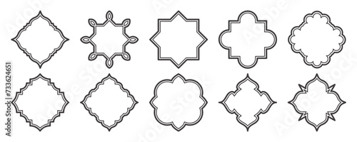 Islamic frame shapes set. Ramadan window with ornament. Vector oriental decoration design. Arabian traditional outline elements and signs. photo