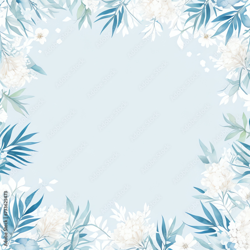 illustration watercolor white flower frame and blue gradient background