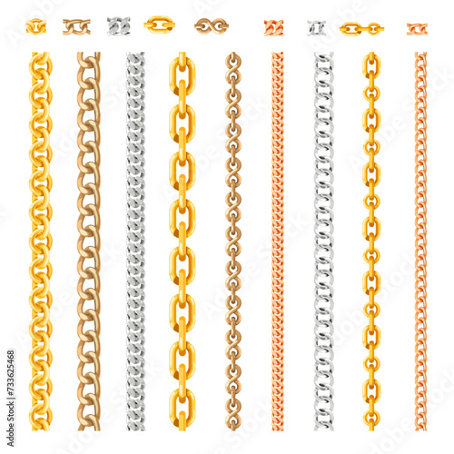 Luxury chains from base metals, fashion concept