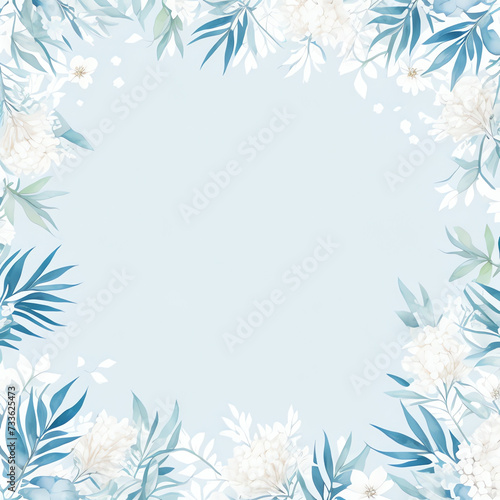 illustration watercolor white flower frame and blue gradient background