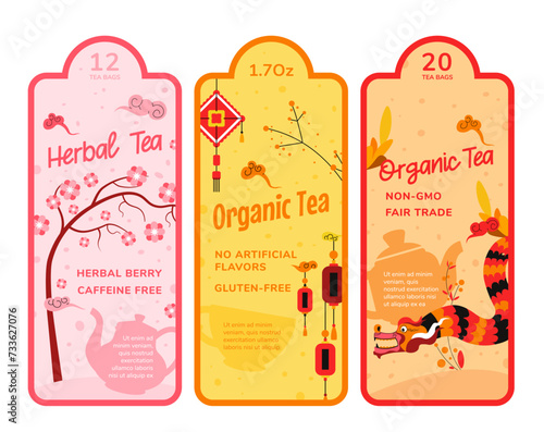 Organic herbal tea, caffeine free drink, labels