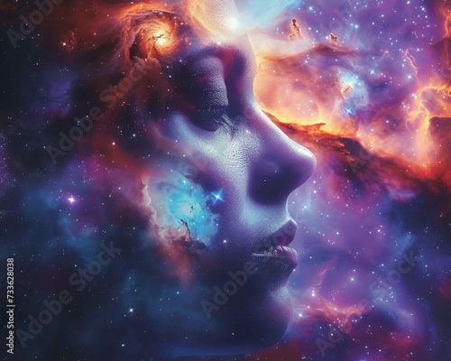 Modern minds navigate emotional turmoil guided by nebulas serene light