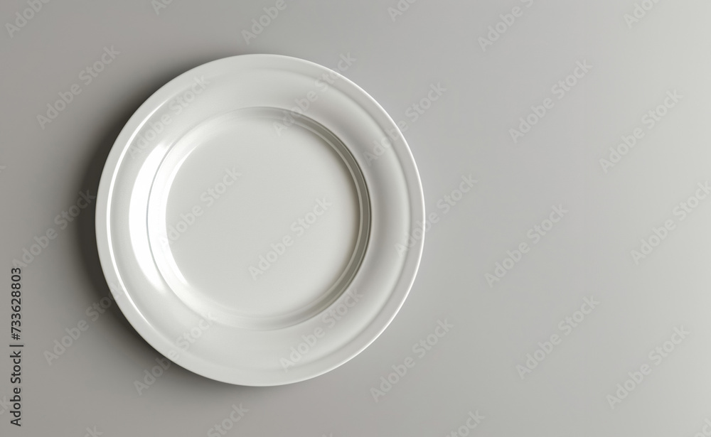 Minimalist Elegance: Pristine White Plate on a Grey Background Minimalist Elegance: Pristine White Plate on a Grey Background