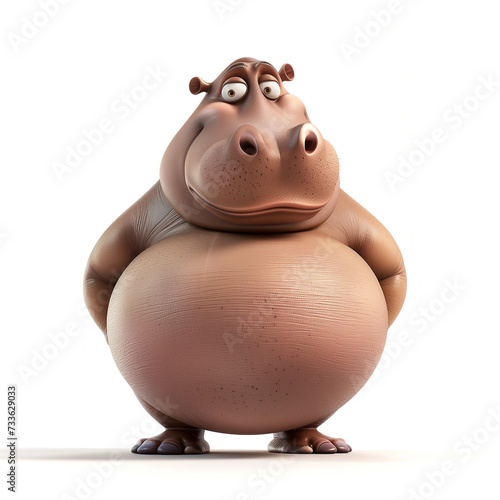 Funny overweight hippopotamus in shape of a ball  in style of cartoon character