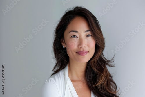 Asian businesswoman portrait with a white copy space background