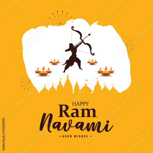 Happy Ram Navami wishes or greeting yellow color social media post or banner design with bow vector illustration