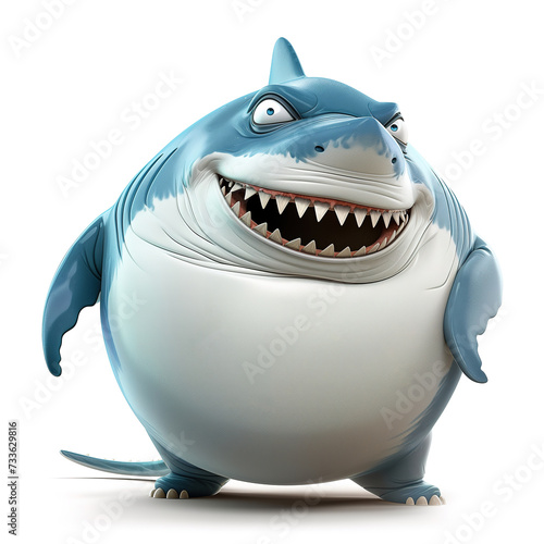 Funny overweight shark in shape of a ball  in style of cartoon character