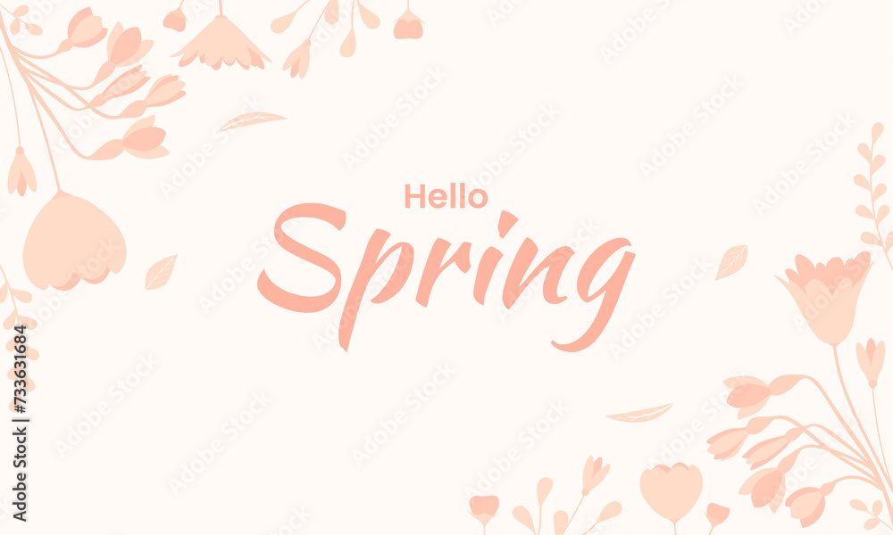 Spring background with flowers, leaves. Seasonal graphic illustration for banner, poster, card design. Vector