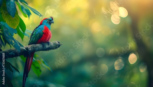 Beautiful bird in nature tropic habitat. Resplendent Quetzal, Pharomachrus mocinno, Savegre in Costa Rica, with green forest background photo