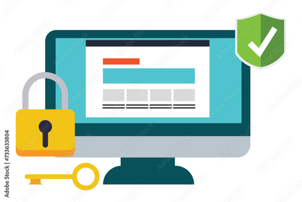 privacy icon,security shield with check mark and padlock. Security shield symbols. Vector illustration,Concept is data security Access .Shield on Computer Desktop or laptop protect vector privacy icon,security shield with check mark and padlock. Security shield symbols. Vector illustration,Concept is data security Access .Shield on Computer Desktop or laptop protect vector
