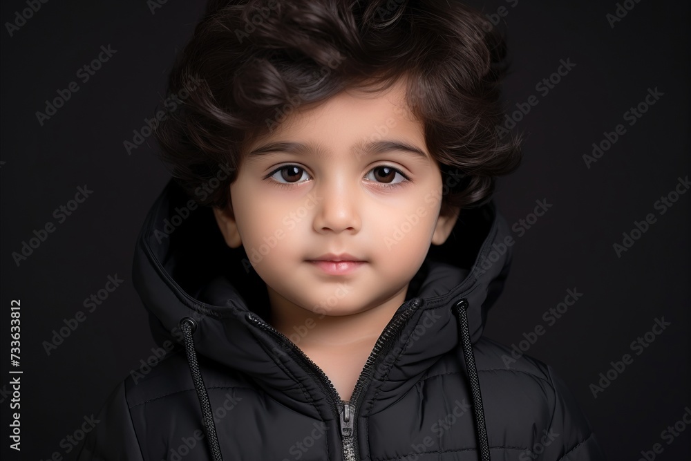 Portrait of a cute little boy in a black jacket on a dark background Portrait of a cute little boy in a black jacket on a dark background