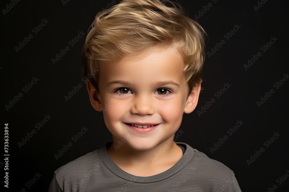 Portrait of a cute little boy on a dark background. Studio shot. Portrait of a cute little boy on a dark background. Studio shot.