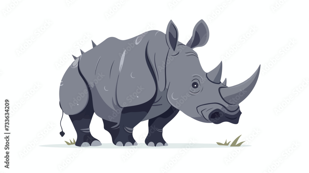 Rhino flat hand-drawn illustration. Cute