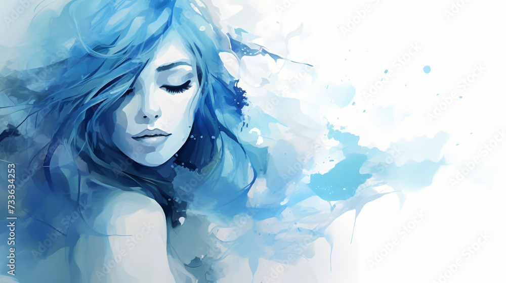 Abstract watercolor art blue light background