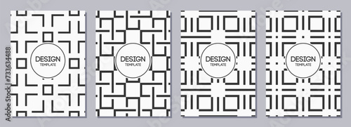 Set of flyer, posters, banners, placards, brochure design templates A6 size with decorative ornaments, cross shapes, lines. Geometrical ornaments vector backgrounds.