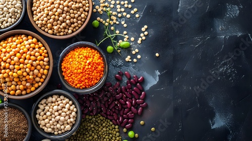 Different types of legumes banner top view