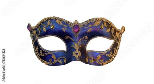 Carnival shiny purple festival mask decorated with isolated on transparent background.