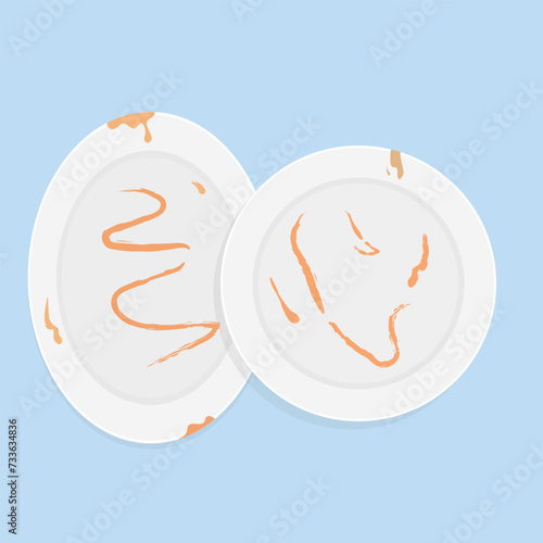 dirty white dishes with food stains
