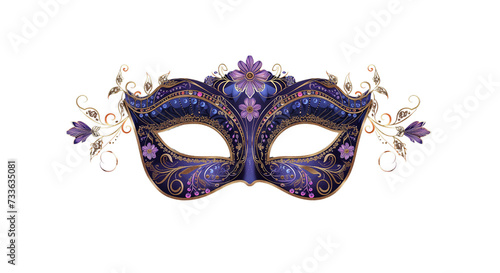 Carnival shiny purple festival mask decorated with isolated on transparent background.