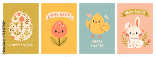 Cute Easter cards set. Spring collection of animals, flowers and decorations. For poster, card, scrapbooking , stickers