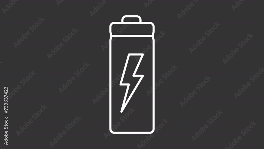 Lithium battery white line animation. Accumulator recycling animated icon. Battery reprocessing, recharge. Isolated illustration on dark background. Transition alpha video. Motion graphic Lithium battery white line animation. Accumulator recycling animated icon. Battery reprocessing, recharge. Isolated illustration on dark background. Transition alpha video. Motion graphic