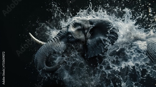 Furious elephant in black background 