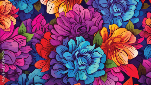 Seamless pattern with bright flowers drawn photo